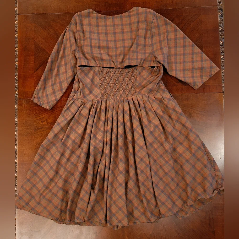 3X/24W eshakti Zapelle Cotton Plaid Bustier style dress brown blue organge - Picture 2 of 9